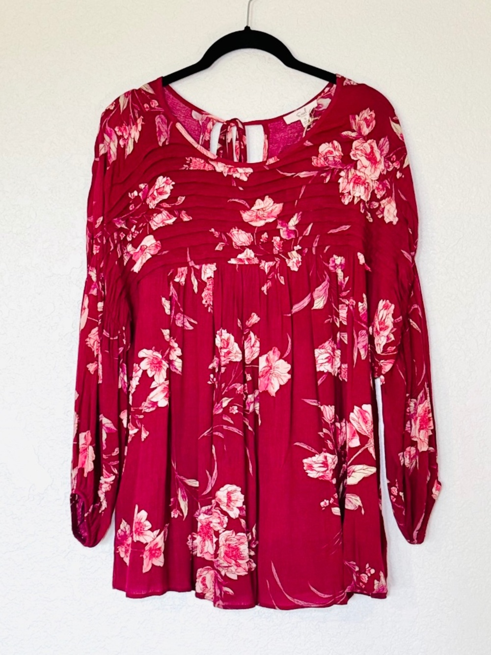 Easel Los Angeles Tunic Women's S Maroon Dolman Sleeve Cottagecore Hippie Boho